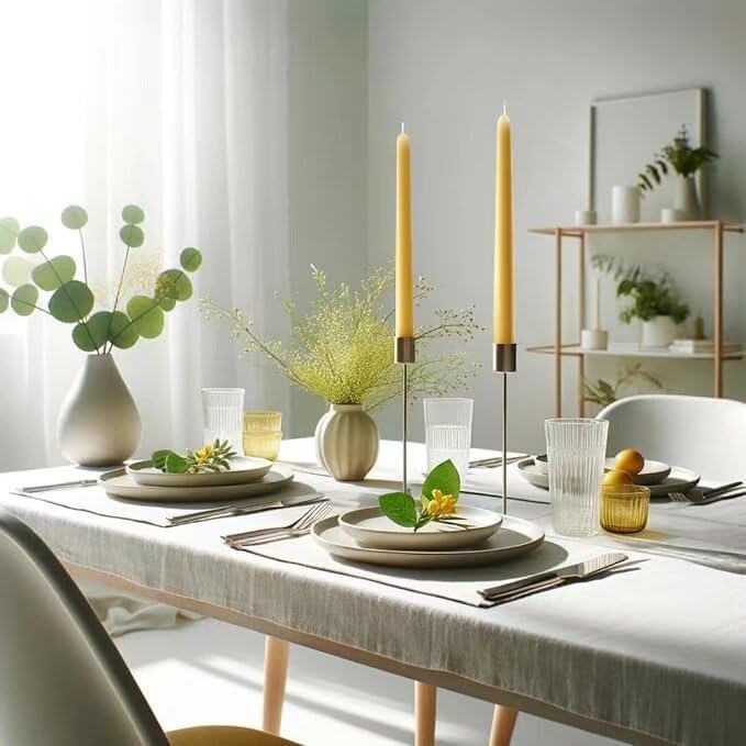 Pickood 10-Inch Tall Dripless Taper Candles Set of 4 - Yellow Tapered Candles  Perfect for Spring - Smokeless  Unscented  Long Burning - Hand Poured  Colored Tall Candlesticks - Light Yellow - Image 4